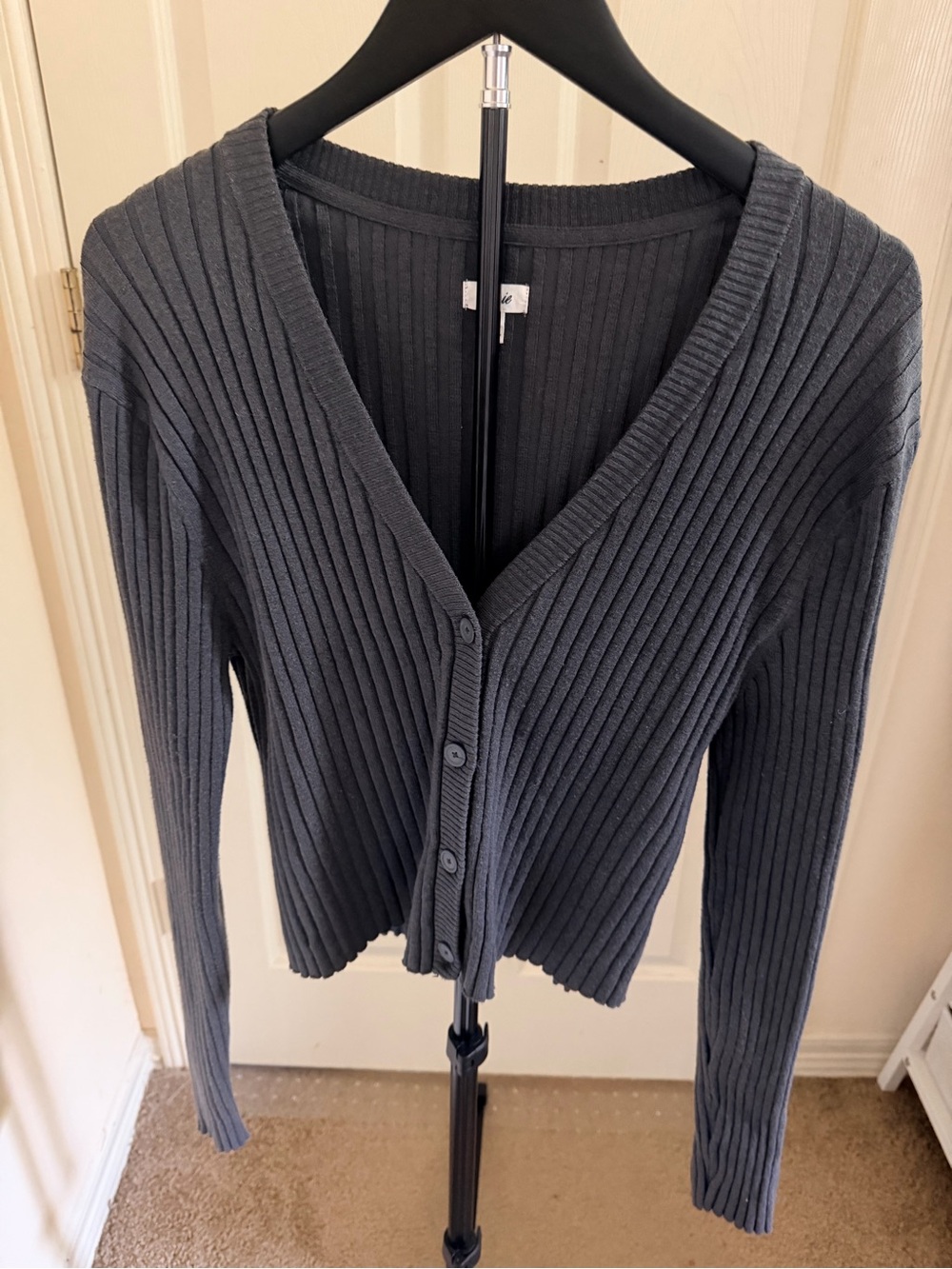Aerie Ribbed V-Neck Button-Front Sweater Cardigan - Gray XL